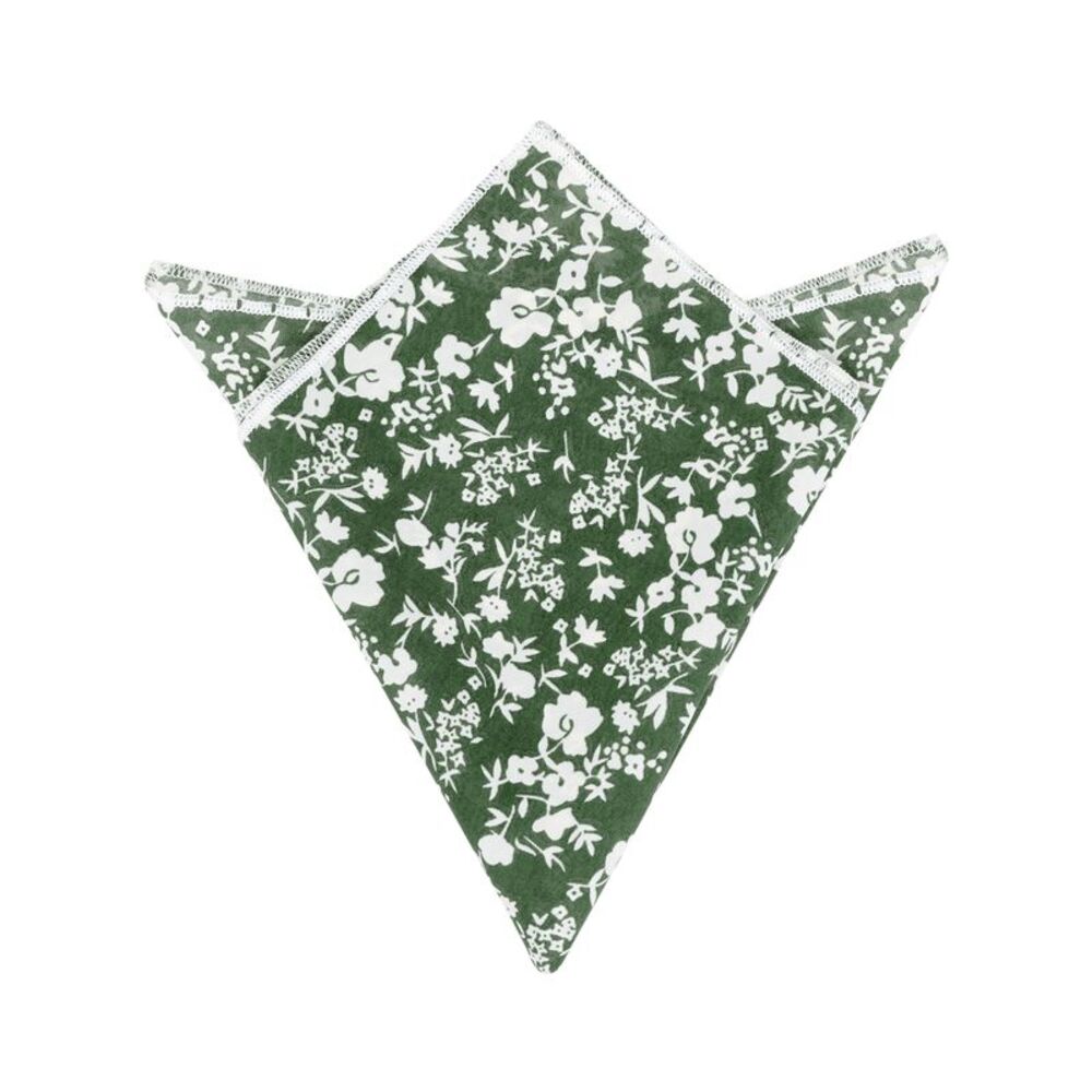 Floral Print Lightweight Handkerchief Edges Soft Pocket Squares Forest Green